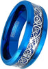 Men 8mm Beveled Edge Comfort-Fit Blue Silver Celtic Dragon Tungsten Wedding Band